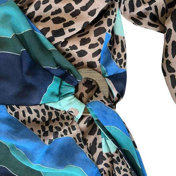 Hutch Anthropologie Women’s Oli Blue Leopard Mixed Print Long Sleeve Wrap Blouse - Picture 5 of 13